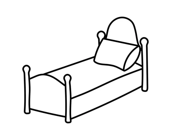 Cute bed with pillow and blanket — Vector de stock