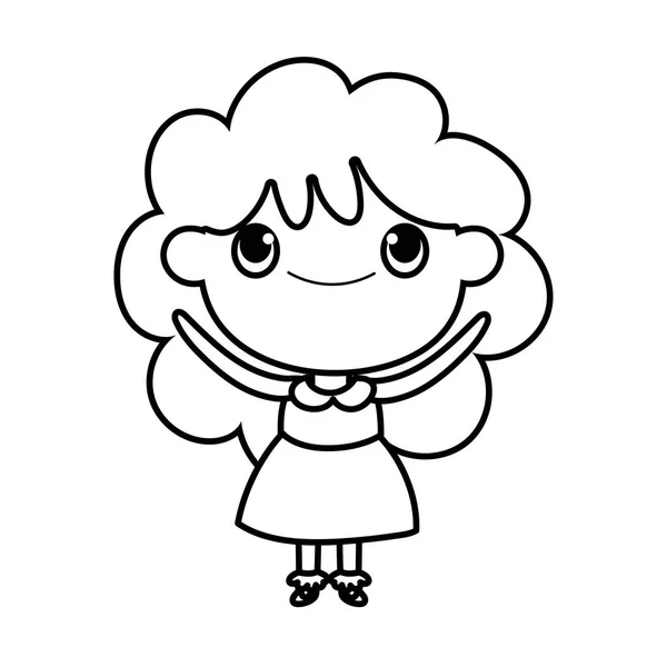 Kids, cute little girl anime cartoon character thick line — Vector de stock