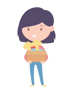 Kutu elbiseli hoş bir genç kadın hayır işi ve bağış yapıyor.