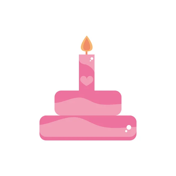 Щасливий день валентинки солодкий торт зі свічкою святкування рожевий дизайн — стоковий вектор