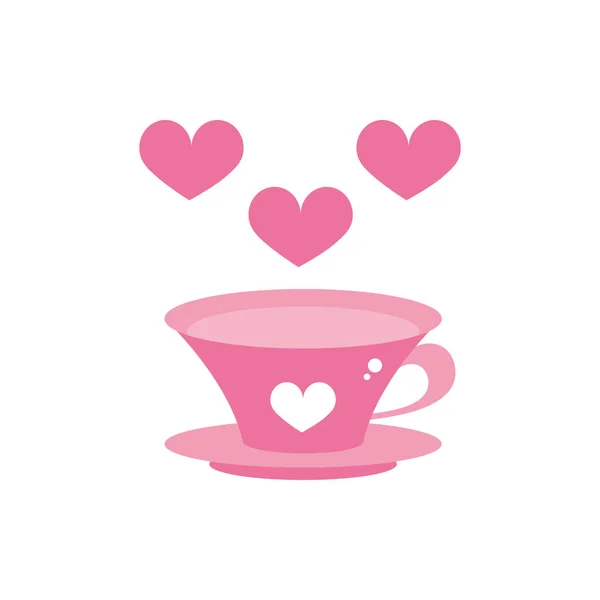 Happy valentines day hot coffee cup hearts love pink design — Stock Vector