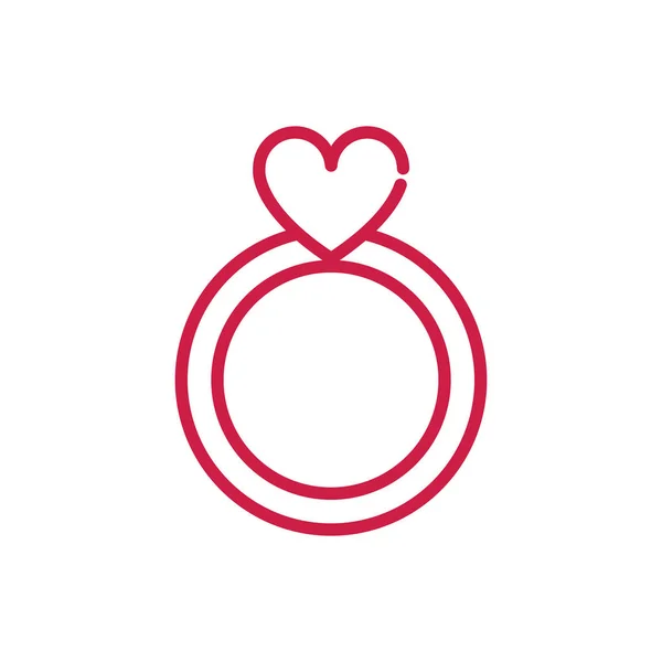 Boldog Valentin nap aranyos gyűrű ékszerek szív piros vonal design — Stock Vector