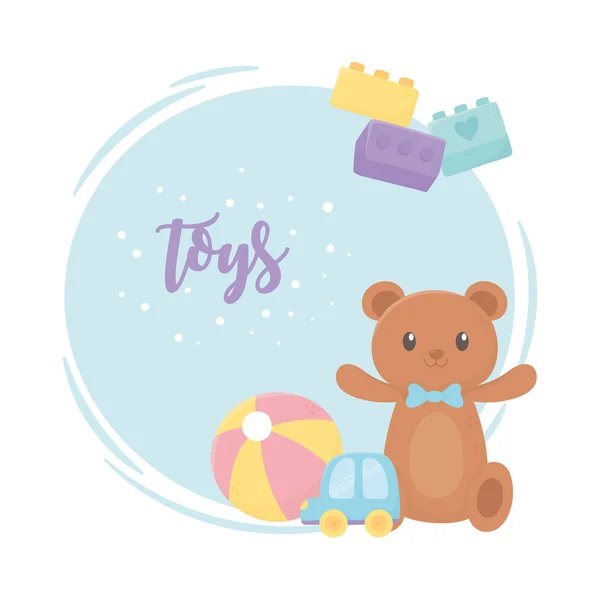 Urso bola e carro jogar desenhos animados brinquedos infantis — Vetor de Stock
