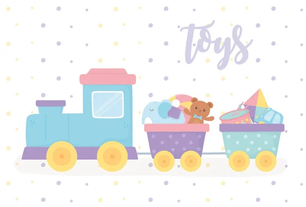 Entrenamiento lleno de juguetes para niños teddy bear kite elephant cartoon. — Vector de stock