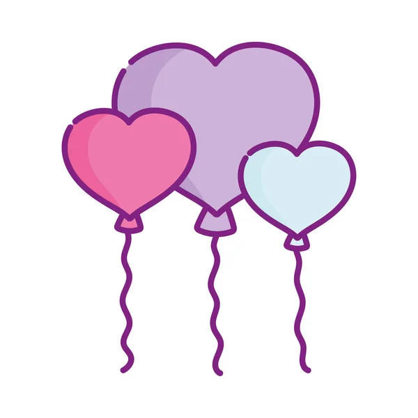 День святого Валентина, воздушные шары в форме декоративных сердец — стоковый вектор