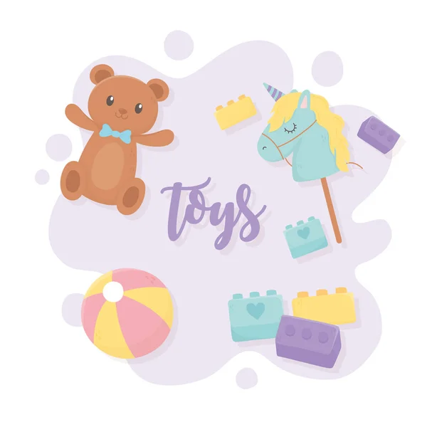 Cavallo bastone orso palla blocchi cartone animato bambini giocattoli — Vettoriale Stock