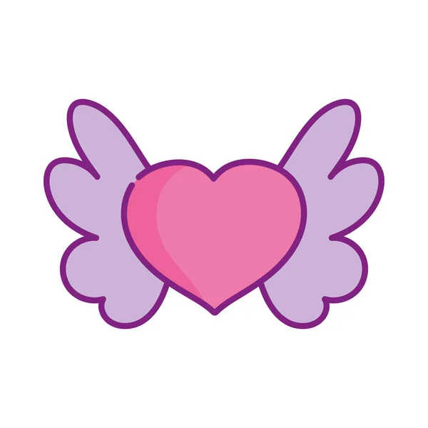 Šťastný Valentýn, růžové srdce s křídly krásné — Stockový vektor