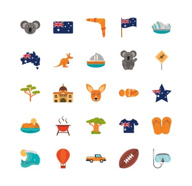 Avusturalya hayvani şeyler beyaz arka planda ünlü site simgeleri