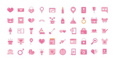 Sevgililer günün kutlu olsun. Kutlama dekorasyonu. Romantik ikonlar pembe tasarım.