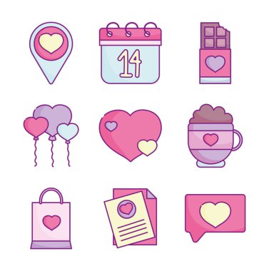 Sevgililer günün kutlu olsun. Romantik duygu simgelerini setle.