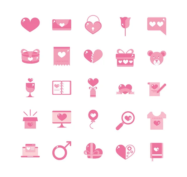 Glücklich Valentinstag Feier Dekoration romantische Ikonen Set rosa Design — Stockvektor