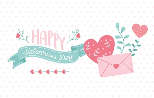 Día feliz, corazones de mensajes románticos decoración floral — Vector de stock