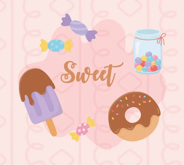 Süßwaren Eis Donut Glas mit Bonbons — Stockvektor