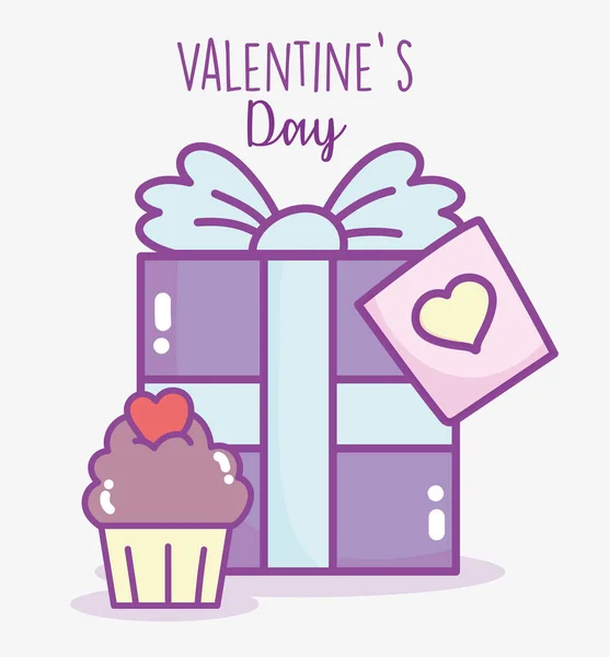 Feliz día, linda caja de regalo dulce cupcake — Vector de stock