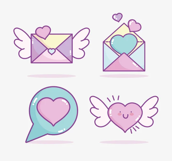 Feliz valentines dia, bonito mail coração asas mensagem carta romântico — Vetor de Stock