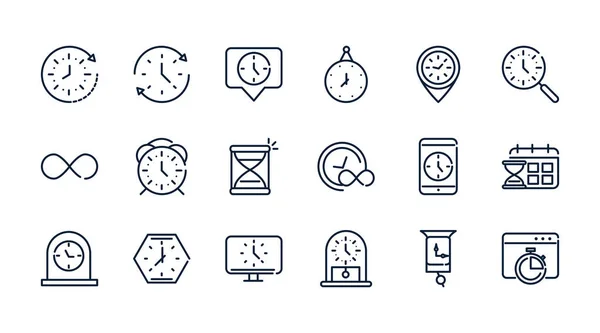 Časovač hodin hodina datum lineární design nastavit ikony — Stockový vektor