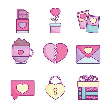 Sevgililer günün kutlu olsun. Romantik duygu simgelerini setle.