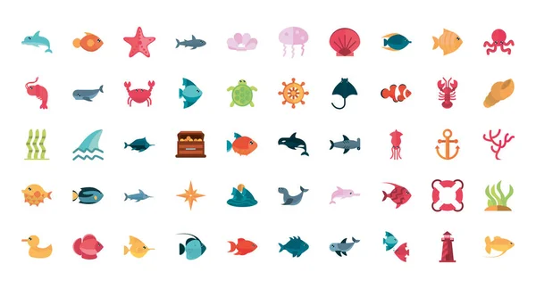 Vida marina, dibujos animados animales de la fauna marina — Archivo Imágenes Vectoriales