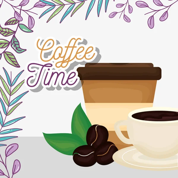 Cup disposable cup seeds aroma fresh beverage coffee time — Διανυσματικό Αρχείο