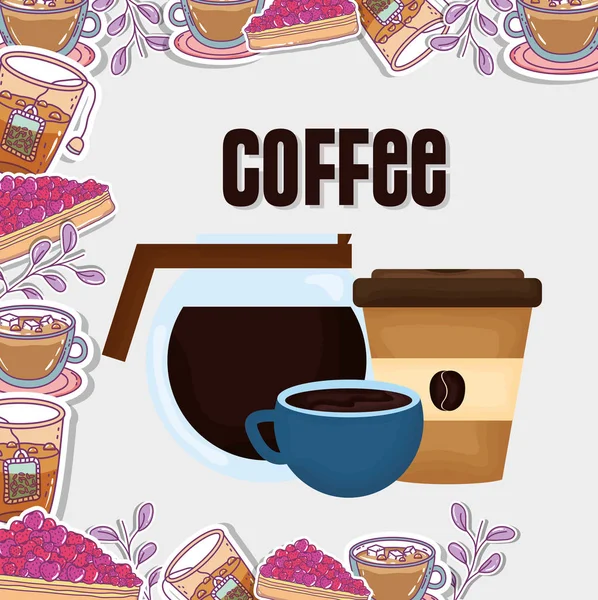 Coffee maker cup and disposable cup fresh beverage — Vector de stock