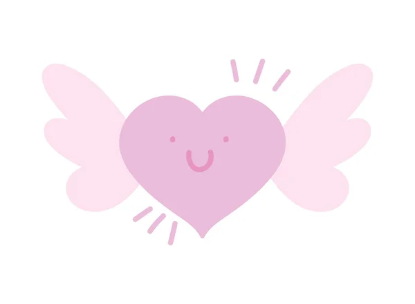 Feliz dia dos namorados, coração rosa com asas adoráveis — Vetor de Stock