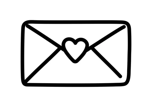 情人节快乐，邮件信封卡片爱浓重的线条 — 图库矢量图片