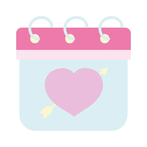 Feliz dia dos namorados, calendário coração amor lembrete data romântico — Vetor de Stock