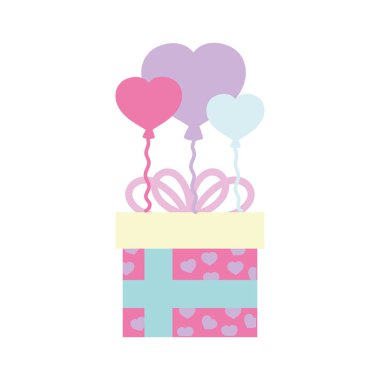 Sevgililer günün kutlu olsun, balonlu hediye kutusu kalp süslemesi.