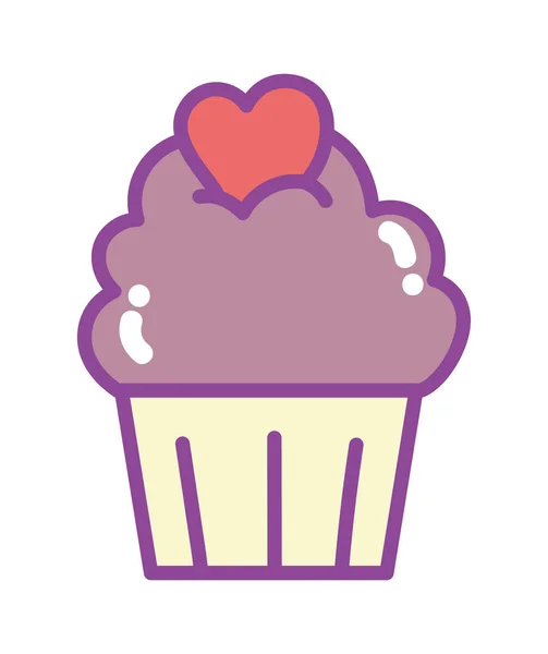 Gelukkige Valentijnsdag, zoete cupcake met hart — Stockvector