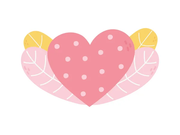 Boldog Valentin nap, szív szerelem pontokkal és lombozat dekoráció — Stock Vector