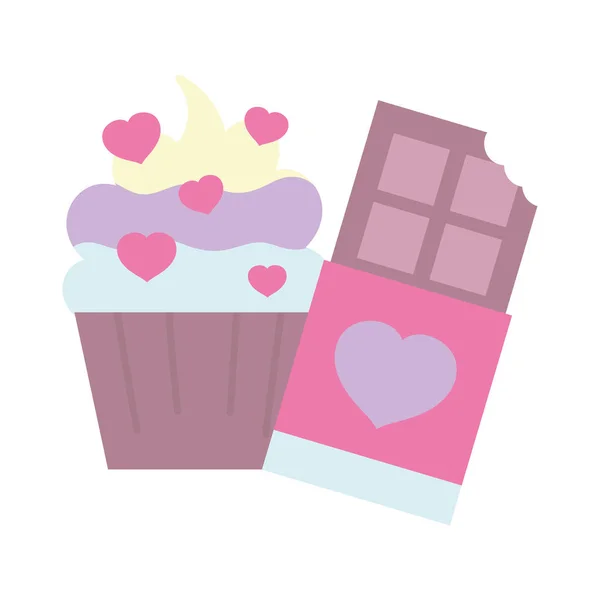 Szczęśliwy Walentynki, słodkie babeczki czekolada bar serca miłość dekoracji — Wektor stockowy