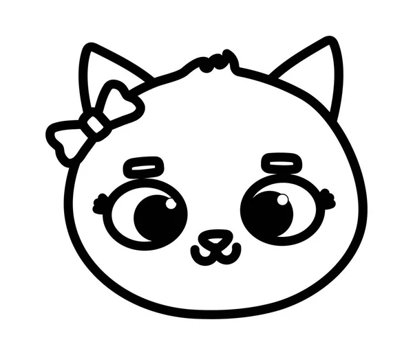 Mignon animal visage chat arc dessin animé sur fond blanc ligne épaisse — Image vectorielle