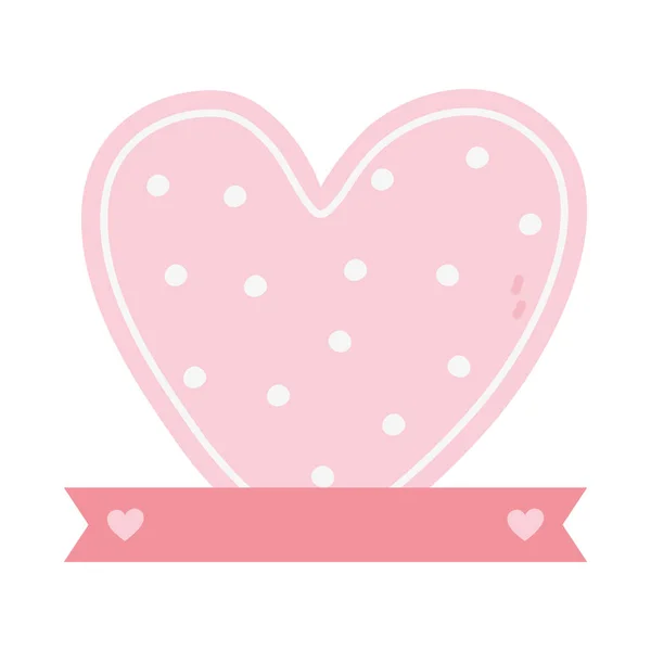 Día feliz, lindo corazón amor a la cinta de decoración punteada. — Vector de stock