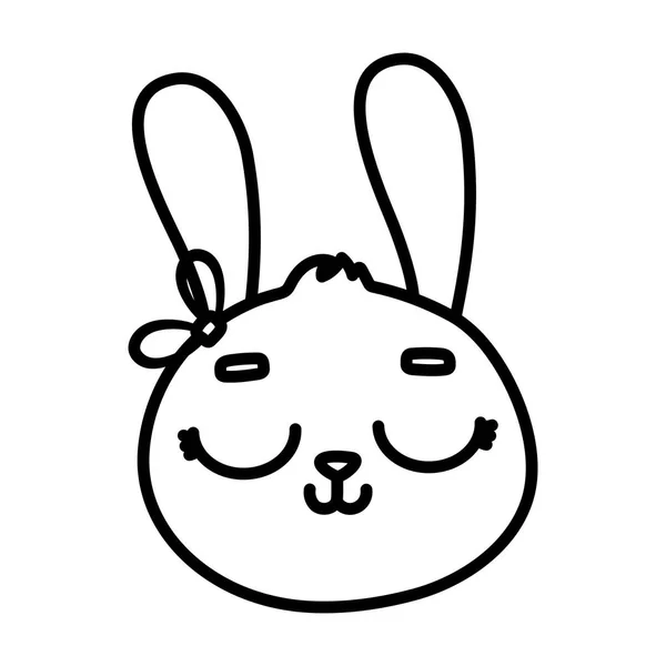 Sevimli tavşan kadın yüzü çizgi film ikonu kalın çizgi — Stok Vektör