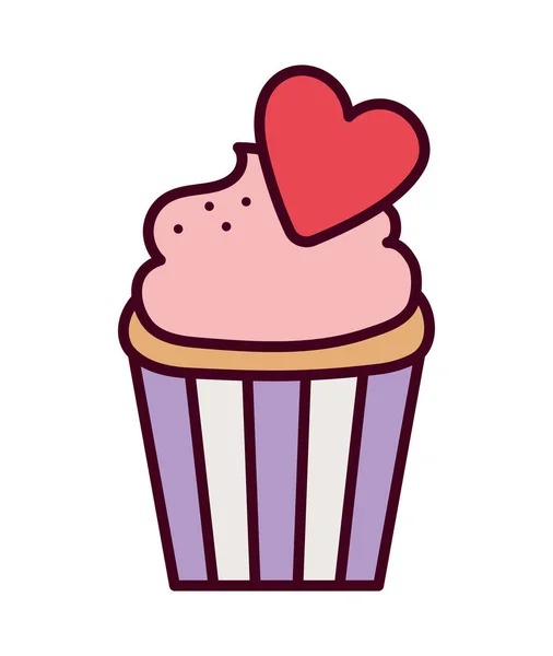 Día feliz, dulce cupcake con corazón rojo romántico — Archivo Imágenes Vectoriales