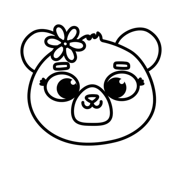 Schattig dier beer gezicht met bloem cartoon dikke lijn — Stockvector