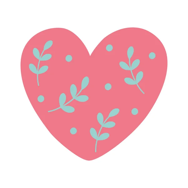 Jolies valentines jour, beau cœur amour avec des feuilles décoration romantique — Image vectorielle