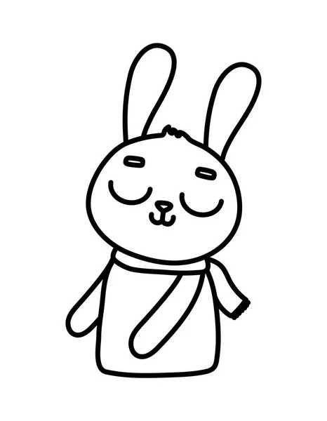 Roztomilý králík s šátkem kreslený znak ikona tlustá čára — Stockový vektor