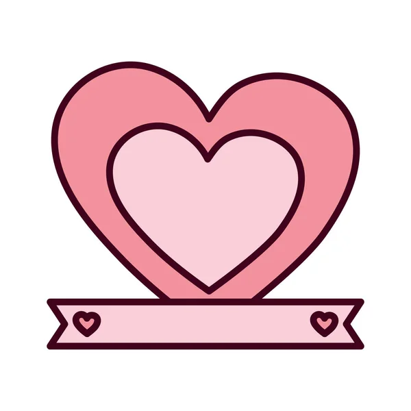 Happy valentines day, cute heart love ribbon decoration — Stock Vector
