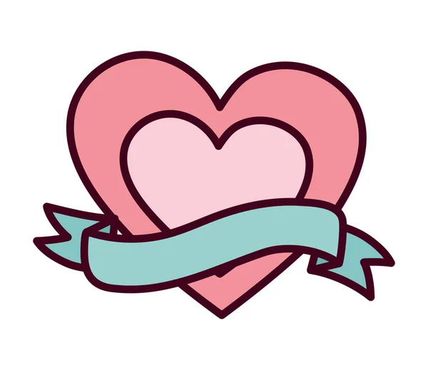 Happy valentines day, cute heart love ribbon ornament — Stock Vector