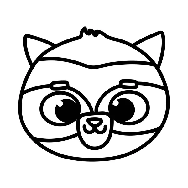 Bonito animal rosto raccoon cartoon personagem linha grossa — Vetor de Stock