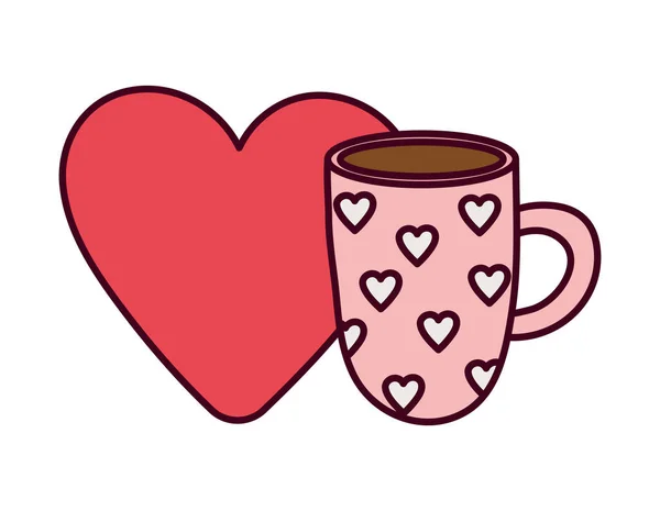 Happy valentines jour, tasse à café chaud et cœur rouge amour — Image vectorielle