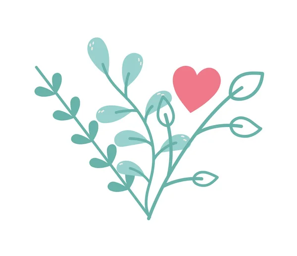 Feliz dia dos namorados, ramos deixa folhagem coração amor romântico — Vetor de Stock