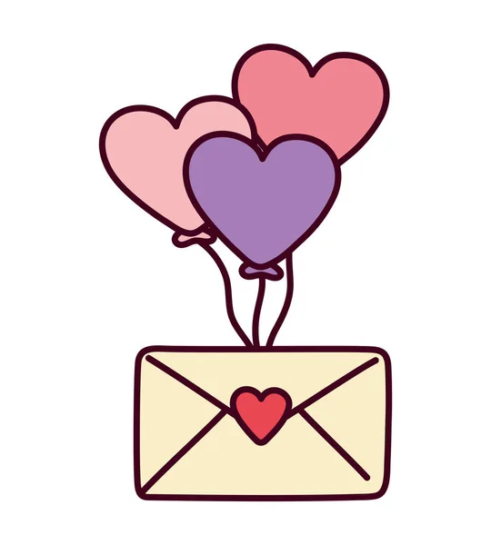 Feliz dia dos namorados, envelope carta amor balões em forma de corações — Vetor de Stock