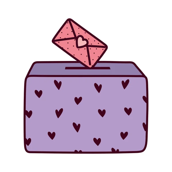 Щасливий день валентинки, конверт повідомлення в коробці з сердечками любові — стоковий вектор
