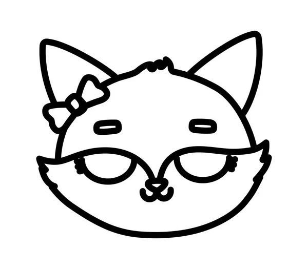 Niedliches Tier Fuchs Gesicht Karikatur auf weißem Hintergrund dicke Linie — Stockvektor