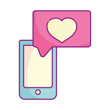 Sevgililer günün kutlu olsun, akıllı telefon konuşması baloncuklar çıkartıyor kalpler aşık