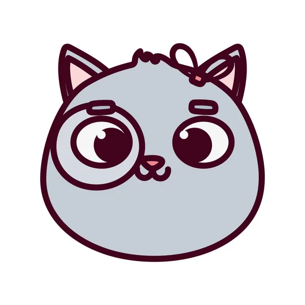 Mignonne animal chat visage dessin animé sur fond blanc — Image vectorielle