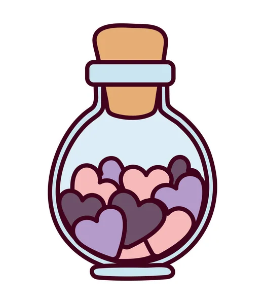 Gelukkige Valentijnsdag, potje glas met hartjes liefde romantisch — Stockvector