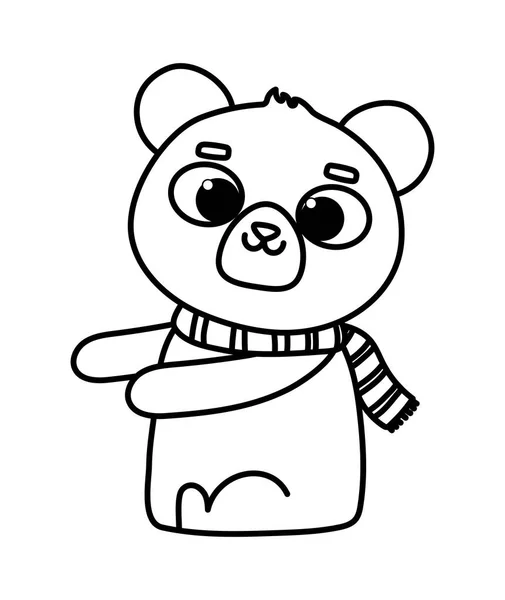 かわいい動物クマとスカーフ漫画のキャラクター太線 — ストックベクタ